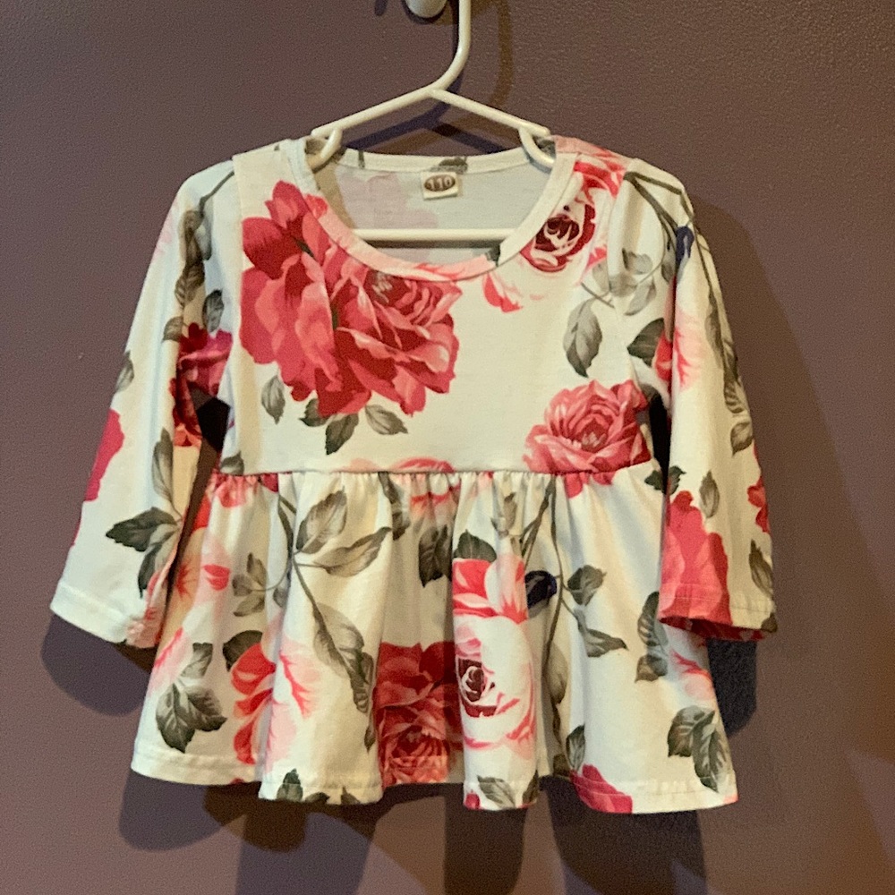 Floral 3/4 Sleeve Peplum Top - 2T